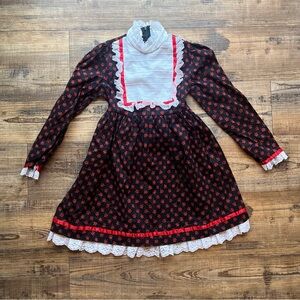 Bow Age Vintage Girls Floral Lace Trim High Collar Dress Size 6 Made In USA